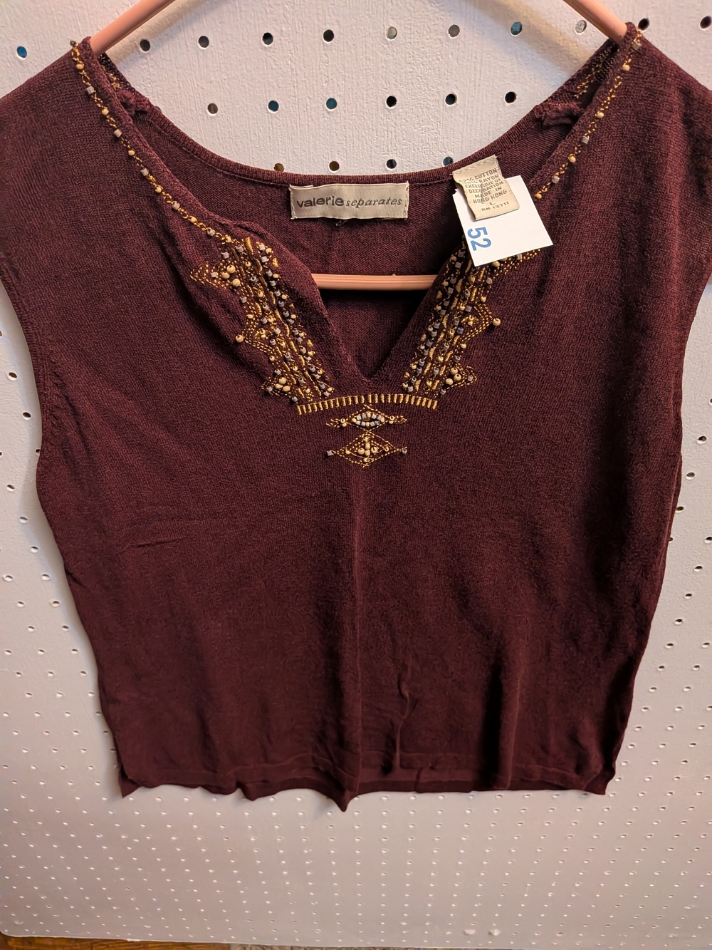 Valerie Separates Beaded V-Neck Sleeveless Top in Wine